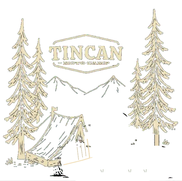 Tincan Moto Camp among mountains, pines and a canvas tent